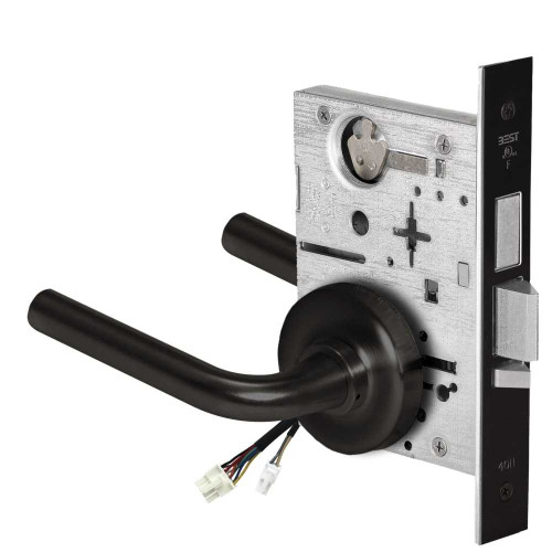 BEST 45HW0LEL12R622 Fail Safe 24V With Deadbolt No Key Override Electrified Mortise Lock 12 Lever R Rose Flat Black 45HW0LEL12R622