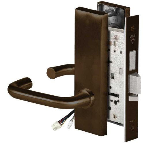 BEST 45HW0LEU3M690 Fail Secure 24V With Deadbolt No Key Override Electrified Mortise Lock 3 Lever M Escutcheon Dark Bronze 45HW0LEU3M690