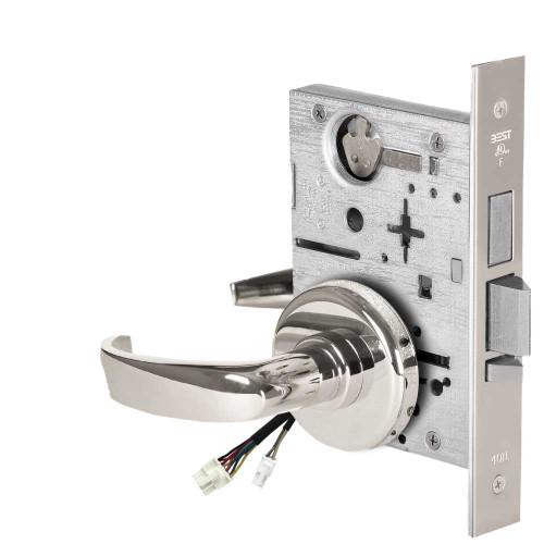 BEST 45HW0LEL14H625RQE Fail Safe 24V With Deadbolt No Key Override Electrified Mortise Lock 14 Lever H Rose Request to Exit Bright Chrome 45HW0LEL14H625RQE