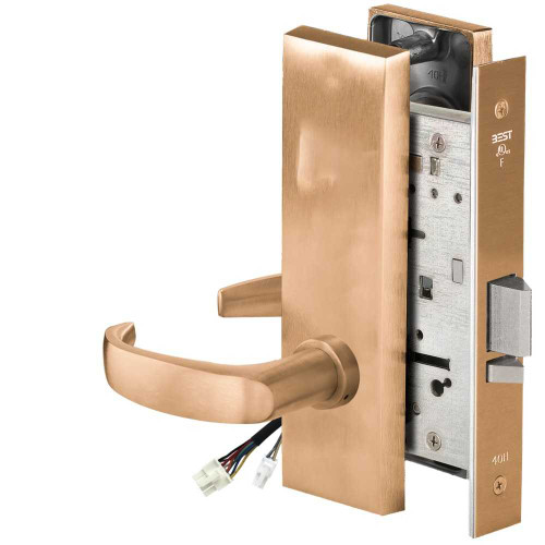 BEST 45HW0NXEL14M612 Fail Safe 24V No Key Override Electrified Mortise Lock 14 Lever M Escutcheon Satin Bronze 45HW0NXEL14M612