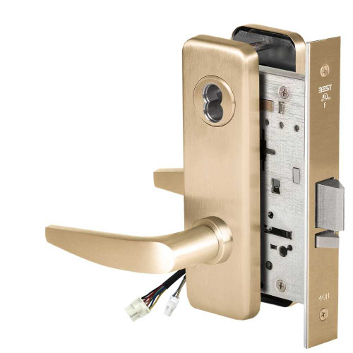 BEST 45HW7WEU16J606RQE Fail Secure 24V Double Cylinder Electrified Mortise Lock 16 Lever J Escutcheon Request to Exit Satin Brass 45HW7WEU16J606RQE