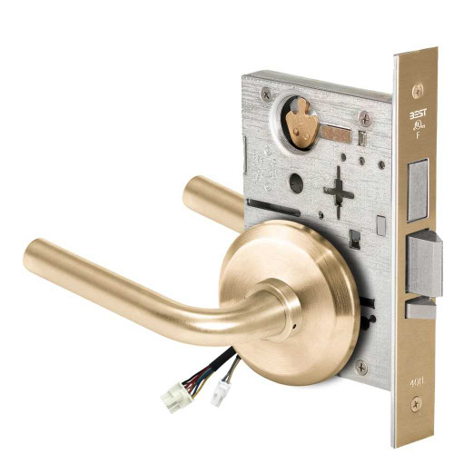 BEST 45HW0LEL12S606 Fail Safe 24V With Deadbolt No Key Override Electrified Mortise Lock 12 Lever S Rose Satin Brass 45HW0LEL12S606