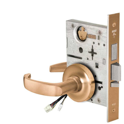 BEST 45HW0LEL14R612 Fail Safe 24V With Deadbolt No Key Override Electrified Mortise Lock 14 Lever R Rose Satin Bronze 45HW0LEL14R612