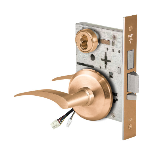 BEST 45HW7TDEL17LS612RQE12V Fail Safe 12V With Deadbolt Electrified Mortise Lock 17 Lever S Rose Left Hand Request to Exit Satin Bronze