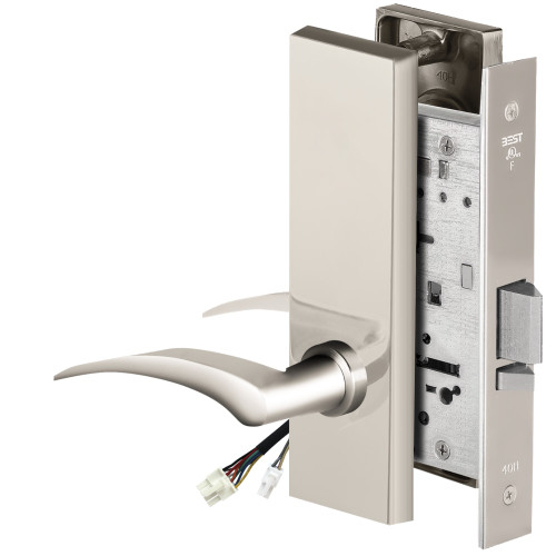BEST 45HW0NXEL17RM62512V Fail Safe 12V No Key Override Electrified Mortise Lock 17 Lever M Escutcheon Right Hand Bright Chrome