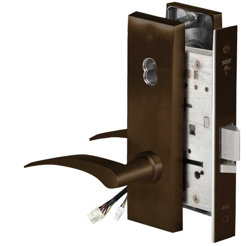 BEST 45HW7DEU17LN611RQE12V Fail Secure 12V Electrified Mortise Lock 17 Lever N Escutcheon Left Hand Request to Exit Bright Bronze 45HW7DEU17LN611RQE12V