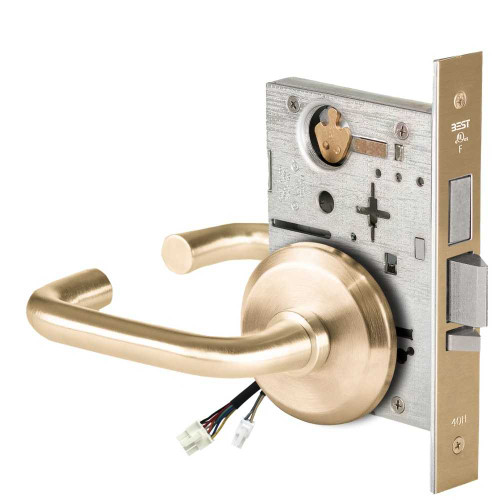 BEST 45HW0LEU3S606 Fail Secure 24V With Deadbolt No Key Override Electrified Mortise Lock 3 Lever S Rose Satin Brass 45HW0LEU3S606