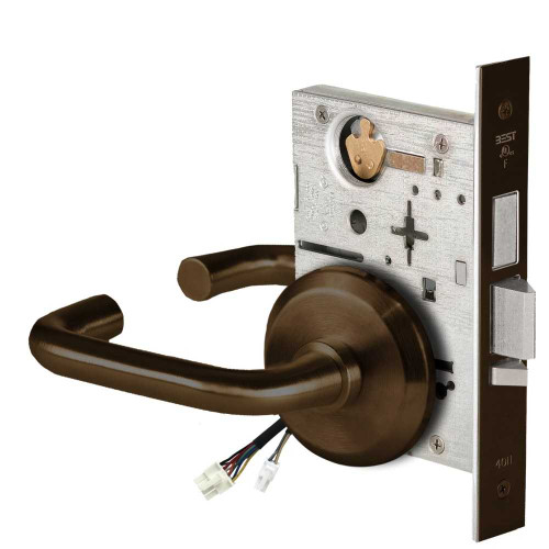 BEST 45HW0LEU3S690RQE12V Fail Secure 12V With Deadbolt No Key Override Electrified Mortise Lock 3 Lever S Rose Request to Exit Dark Bronze 45HW0LEU3S690RQE12V