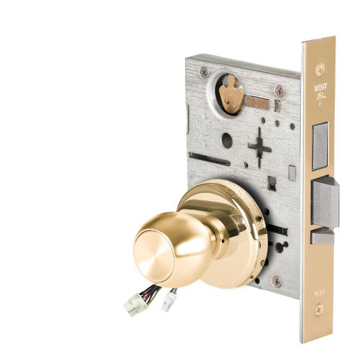 BEST 45HW0LEU4H60512V Fail Secure 12V With Deadbolt No Key Override Electrified Mortise Lock 4 Knob H Rose Bright Brass 45HW0LEU4H60512V