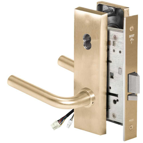 BEST 45HW7DEU12N606RQE Fail Secure 24V Electrified Mortise Lock 12 Lever N Escutcheon Request to Exit Satin Brass 45HW7DEU12N606RQE