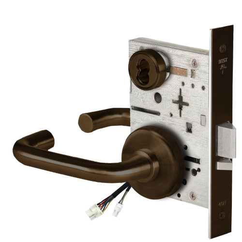 BEST 45HW7WEU3H611RQE Fail Secure 24V Double Cylinder Electrified Mortise Lock 3 Lever H Rose Request to Exit Bright Bronze