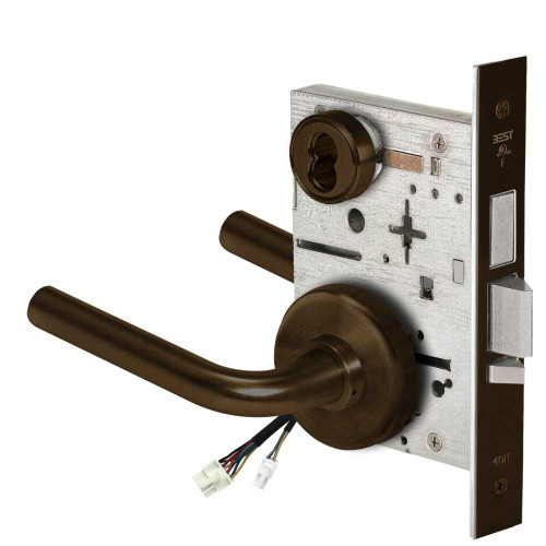 BEST 45HW7TWEU12H611 Fail Secure 24V Double Cylinder with Deadbolt Electrified Mortise Lock 12 Lever H Rose Bright Bronze 45HW7TWEU12H611