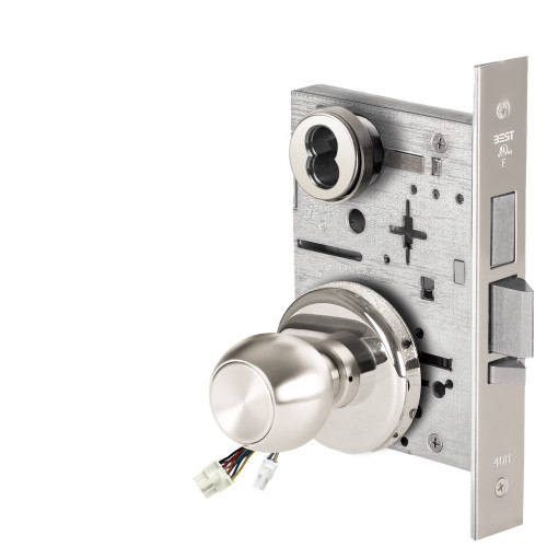 BEST 45HW7TWEL4H625RQE12V Fail Safe 12V Double Cylinder With Deadbolt Electrified Mortise Lock 4 Knob H Rose Request to Exit Bright Chrome