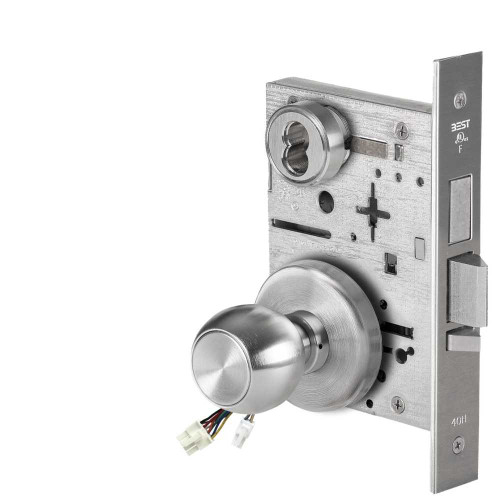 BEST 45HW7TWEL4H626AM Fail Safe 24V Double Cylinder With Deadbolt Electrified Mortise Lock 4 Knob H Rose Satin Chrome Antimicrobial 45HW7TWEL4H626AM
