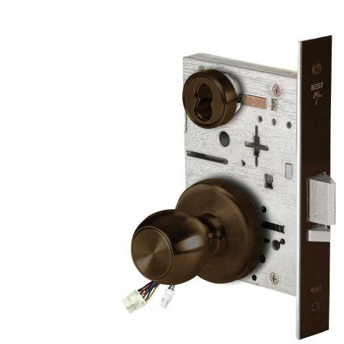 BEST 45HW7WEU4H61112V Fail Secure 12V Double Cylinder Electrified Mortise Lock 4 Knob H Rose Bright Bronze 45HW7WEU4H61112V