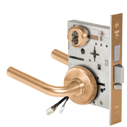 BEST 45HW7TWEU12H612RQE Fail Secure 24V Double Cylinder with Deadbolt Electrified Mortise Lock 12 Lever H Rose Request to Exit Satin Bronze