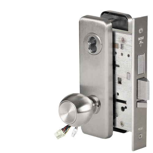 BEST 45HW7TWEL4J630AMRQE Fail Safe 24V Double Cylinder With Deadbolt Electrified Mortise Lock 4 Knob J Escutcheon Request to Exit Satin Stainless Steel Antimicrobial 45HW7TWEL4J630AMRQE