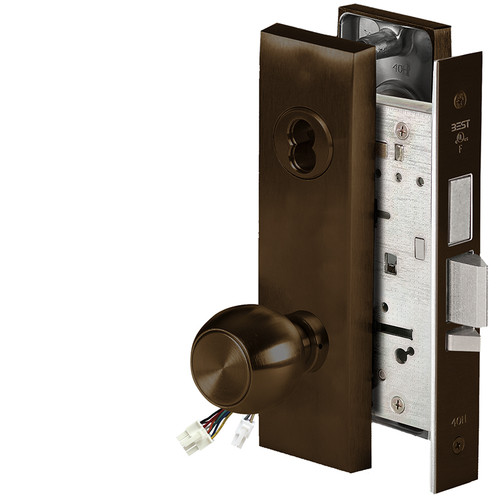 BEST 45HW7TWEL4M611RQE12V Fail Safe 12V Double Cylinder With Deadbolt Electrified Mortise Lock 4 Knob M Escutcheon Request to Exit Bright Bronze