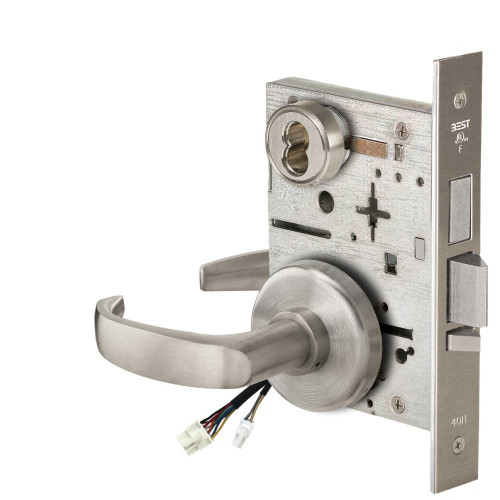BEST 45HW7TDEU14H619RQE Fail Secure 24V With Deadbolt Electrified Mortise Lock 14 Lever H Rose Request to Exit Satin Nickel 45HW7TDEU14H619RQE