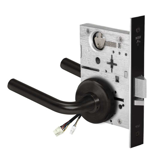 BEST 45HW0NXEL12H622RQE12V Fail Safe 12V No Key Override Electrified Mortise Lock 12 Lever H Rose Request to Exit Flat Black 45HW0NXEL12H622RQE12V