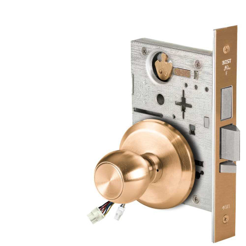 BEST 45HW0LEU4S612RQE12V Fail Secure 12V With Deadbolt No Key Override Electrified Mortise Lock 4 Knob S Rose Request to Exit Satin Bronze 45HW0LEU4S612RQE12V