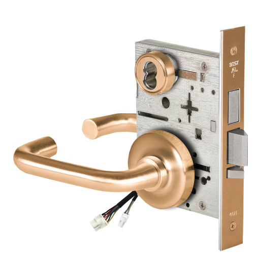 BEST 45HW7TWEL3R612RQE12V Fail Safe 12V Double Cylinder With Deadbolt Electrified Mortise Lock 3 Lever R Rose Request to Exit Satin Bronze