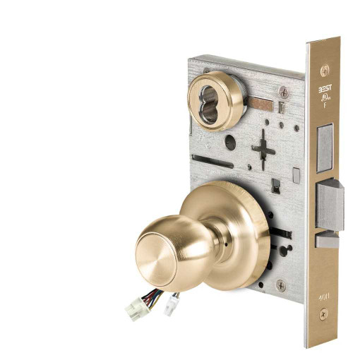 BEST 45HW7TDEL4R60612V Fail Safe 12V With Deadbolt Electrified Mortise Lock 4 Knob R Rose Satin Brass 45HW7TDEL4R60612V