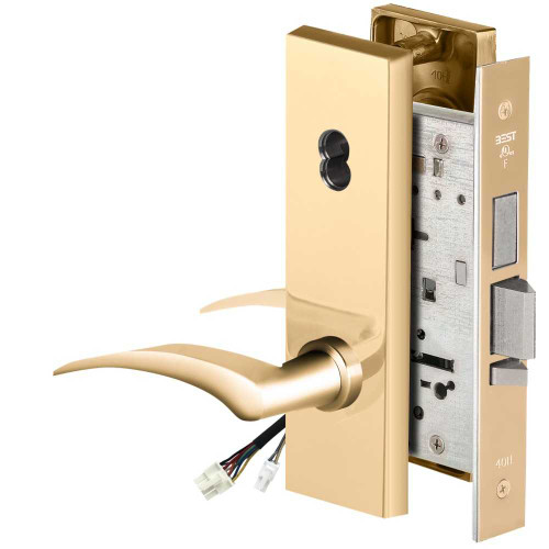 BEST 45HW7TDEU17LN60512V Fail Secure 12V With Deadbolt Electrified Mortise Lock 17 Lever N Escutcheon Left Hand Bright Brass 45HW7TDEU17LN60512V