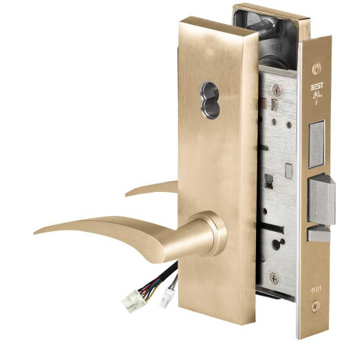 BEST 45HW7TDEU17LN606 Fail Secure 24V With Deadbolt Electrified Mortise Lock 17 Lever N Escutcheon Left Hand Satin Brass 45HW7TDEU17LN606