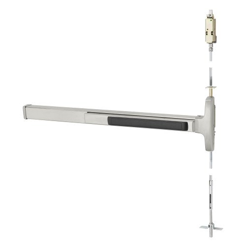 Sargent 12-MD8410F RHR 32D Grade 1 Concealed Vertical Rod Exit Device Narrow Stile Pushpad 36 Fire-Rated Device 120 Door Height Exit Only Less Dogging Satin Stainless Steel Finish Right Hand Reverse