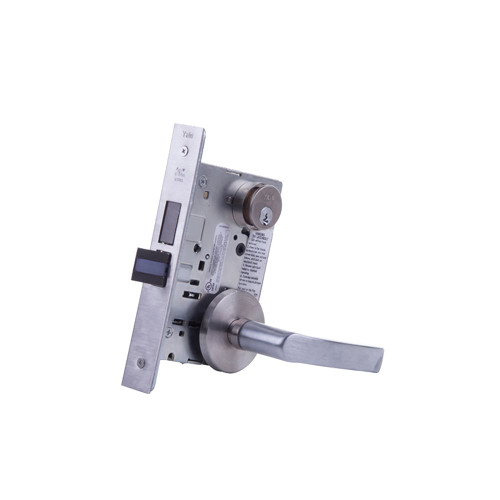 The Yale MOR8860FL 626 Grade 1 Mortise Lock features a Monroe lever and satin chromium plated finish, designed for commercial use with a robust build