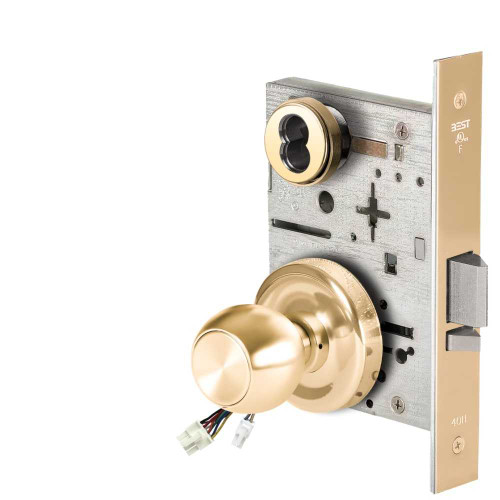 BEST 45HW7WEU4R605 Fail Secure 24V Double Cylinder Electrified Mortise Lock 4 Knob R Rose Bright Brass 45HW7WEU4R605