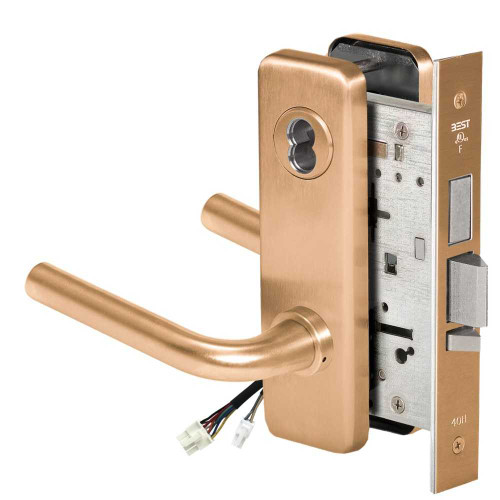 BEST 45HW7TWEU12J612RQE Fail Secure 24V Double Cylinder with Deadbolt Electrified Mortise Lock 12 Lever J Escutcheon Request to Exit Satin Bronze 45HW7TWEU12J612RQE