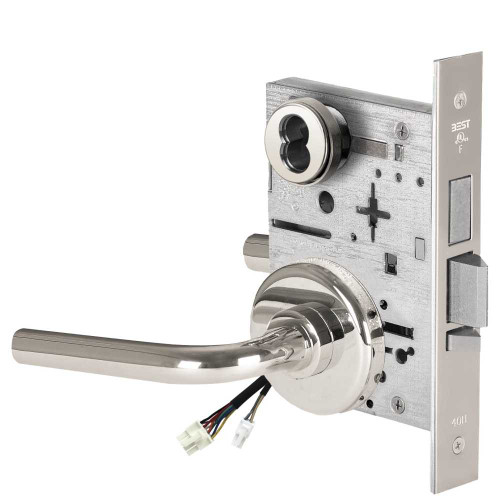 BEST 45HW7TWEU12H629 Fail Secure 24V Double Cylinder with Deadbolt Electrified Mortise Lock 12 Lever H Rose Bright Stainless Steel 45HW7TWEU12H629