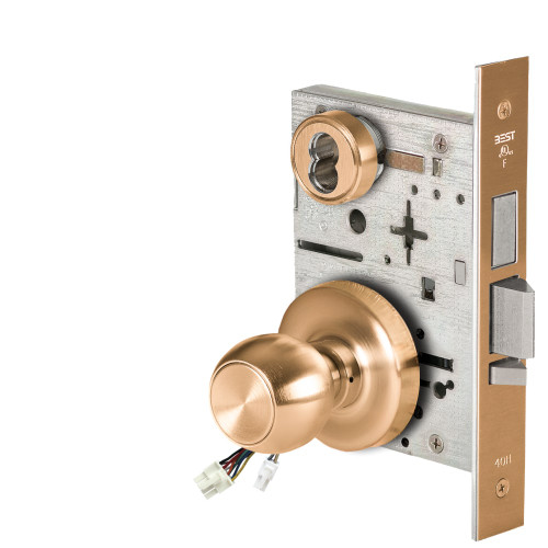 BEST 45HW7TWEL4R612RQE12V Fail Safe 12V Double Cylinder With Deadbolt Electrified Mortise Lock 4 Knob R Rose Request to Exit Satin Bronze