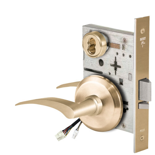 BEST 45HW7WEU17RS606RQE12V Fail Secure 12V Double Cylinder Electrified Mortise Lock 17 Lever S Rose Right Hand Request to Exit Satin Brass