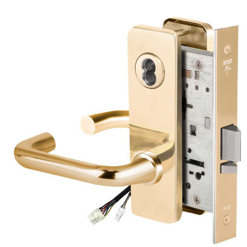 BEST 45HW7WEU3J60512V Fail Secure 12V Double Cylinder Electrified Mortise Lock 3 Lever J Escutcheon Bright Brass 45HW7WEU3J60512V