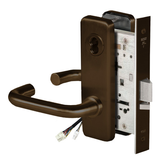 BEST 45HW7WEU3J611 Fail Secure 24V Double Cylinder Electrified Mortise Lock 3 Lever J Escutcheon Bright Bronze