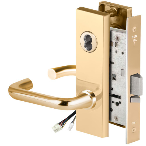 BEST 45HW7WEU3M605RQE12V Fail Secure 12V Double Cylinder Electrified Mortise Lock 3 Lever M Escutcheon Request to Exit Bright Brass