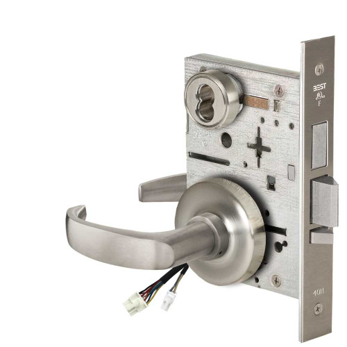 BEST 45HW7TDEL14R61912V Fail Safe 12V With Deadbolt Electrified Mortise Lock 14 Lever R Rose Satin Nickel 45HW7TDEL14R61912V