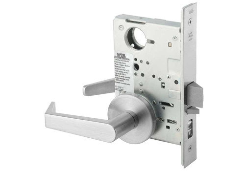 Yale AUR8807FL 626 LC Grade 1 Office Entry Mortise Lock Augusta Lever CO Rose Less Cylinder Satin Chromium Plated Finish AUR8807FL 626 LC