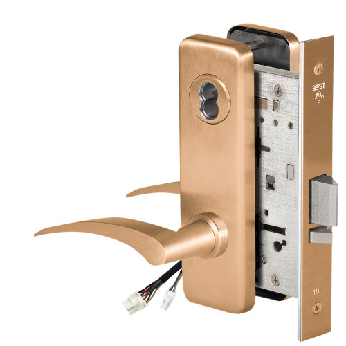 BEST 45HW7DEL17LJ612RQE12V Fail Safe 12V Electrified Mortise Lock 17 Lever J Escutcheon Left Hand Request to Exit Satin Bronze