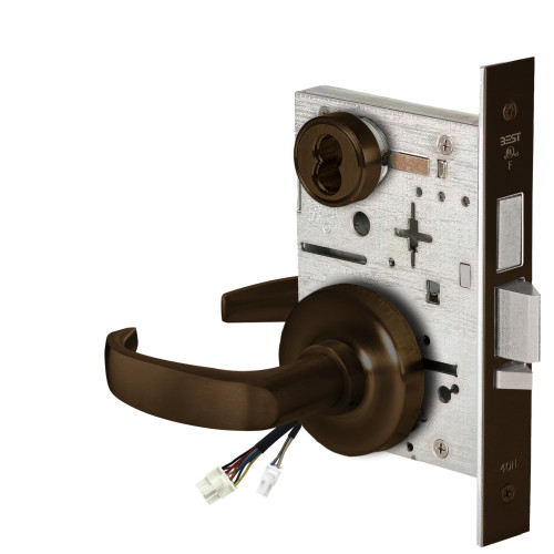 BEST 45HW7TDEL14R690RQE12V Fail Safe 12V With Deadbolt Electrified Mortise Lock 14 Lever R Rose Request to Exit Dark Bronze