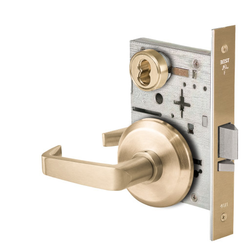 BEST 45HW7WEU15S606 Fail Secure 24V Double Cylinder Electrified Mortise Lock 15 Lever S Rose Satin Brass BEST 45HW7WEU15S606 Fail Secure 24V Double Cylinder Electrified Mortise Lock 15 Lever S Rose Satin Brass