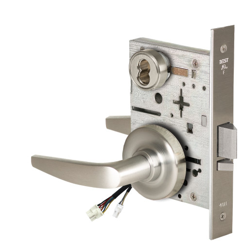 BEST 45HW7WEU16R619 Fail Secure 24V Double Cylinder Electrified Mortise Lock 16 Lever R Rose Satin Nickel