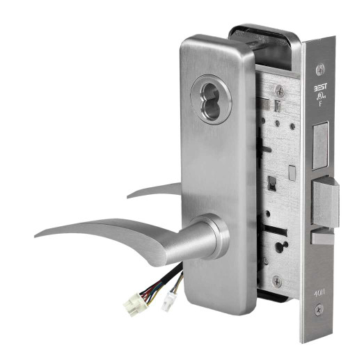 BEST 45HW7TWEL17RJ626AMRQE Fail Safe 24V Double Cylinder With Deadbolt Electrified Mortise Lock 17 Lever J Escutcheon Right Hand Request to Exit Satin Chrome Antimicrobial 45HW7TWEL17RJ626AMRQE