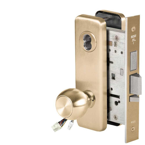 BEST 45HW7TDEL4J606 Fail Safe 24V With Deadbolt Electrified Mortise Lock 4 Knob J Escutcheon Satin Brass 45HW7TDEL4J606