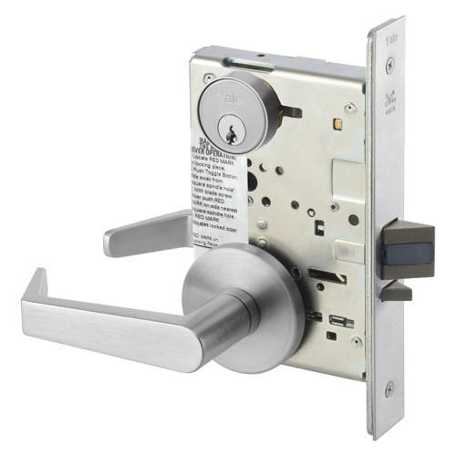 Yale AUR8808FL 626 LC Grade 1 Classroom Mortise Lock Augusta Lever CO Rose Less Cylinder Satin Chromium Plated Finish
