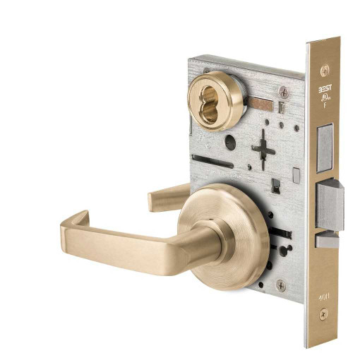 BEST 45HW7TDEL15H606 Fail Safe 24V With Deadbolt Electrified Mortise Lock 15 Lever H Rose Satin Brass 45HW7TDEL15H606