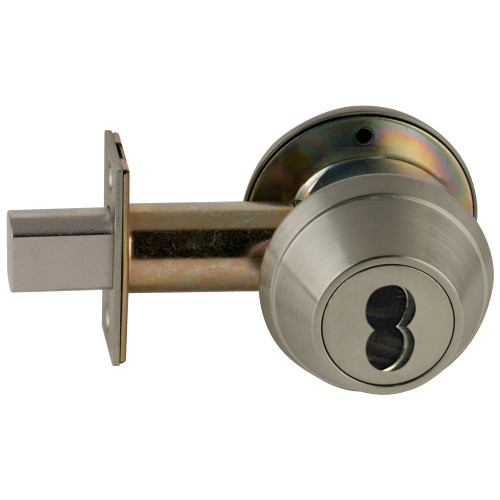 Schlage B661J 619 Grade 2 One-Way Deadbolt Cylinder Outside x Blank Plate Inside 2-3/4 Backset FSIC Prep Less Core Satin Nickel Plated Clear Coated Finish